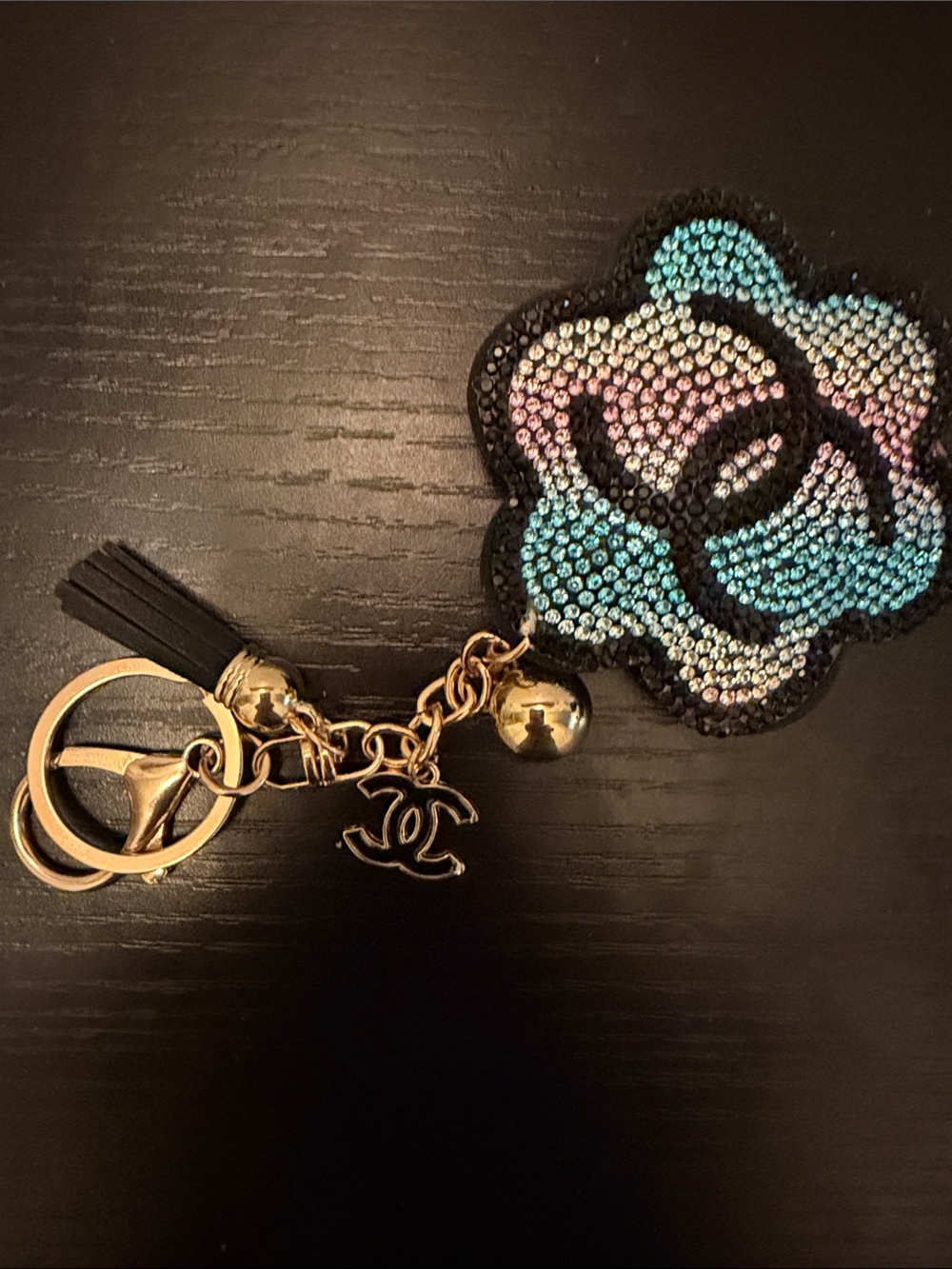 Inspired Iridescent Camellia Key & Card Holder Charm - Gold Hardware